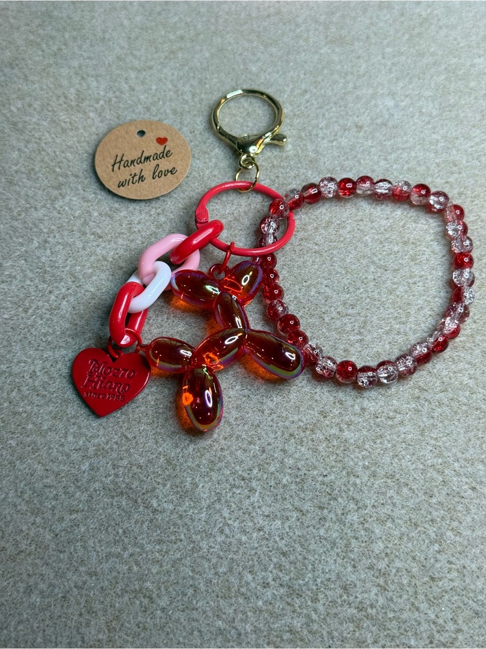Shiny Red Ballon Dog & Bracelet Keychain/ Bag Charm- NWT Handmade